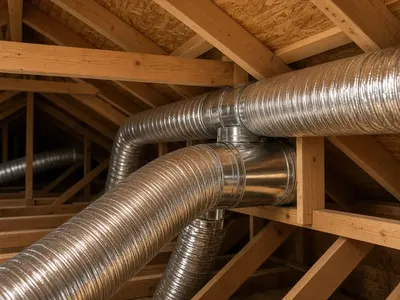 Insulated flexible ductwork running through a home attic